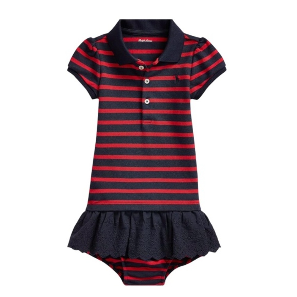RALPH LAUREN BABY GIRL STRIPED DRESS WITH BLOOMERS